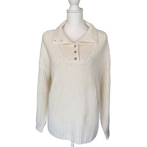 Haven Well Within Button-Collar Ribbed Cream Turtleneck LS Sweater NWT
